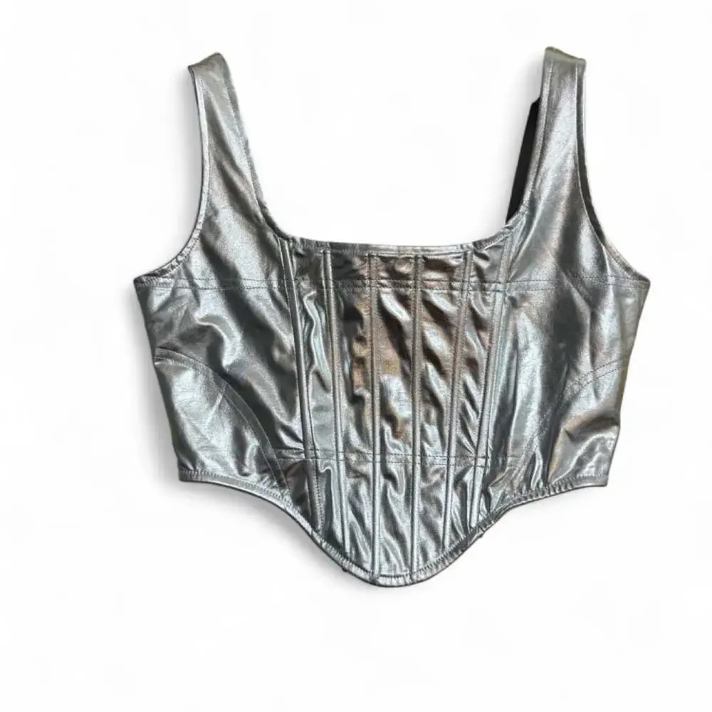 Fashion Nova Shiloh Metallic Corset and Sequin Micro Mini Skirt 2-Piece Set